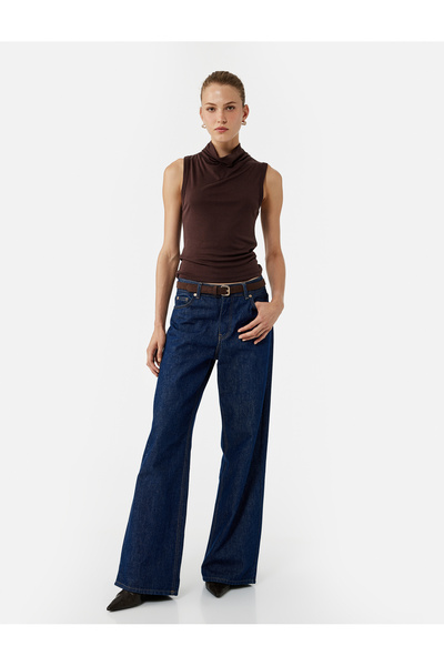 Koton Modal Fabric Slim Fit Stand Collar Sleeveless Blouse