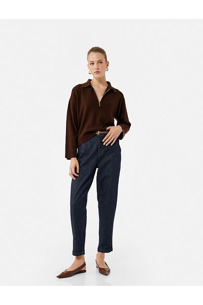 Koton High Waist Comfortable Fit Belted Trousers