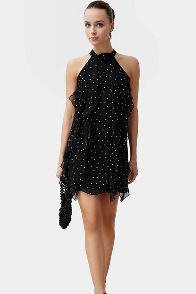 PayBuy Chiffon Mini Dress Polka Dot Pattern Halter Neckline Summer Casual Comfortable and Stylish Appearance Trend Design