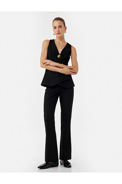 Koton Slim Fit Buttoned Spanish Leg Fabric Trousers