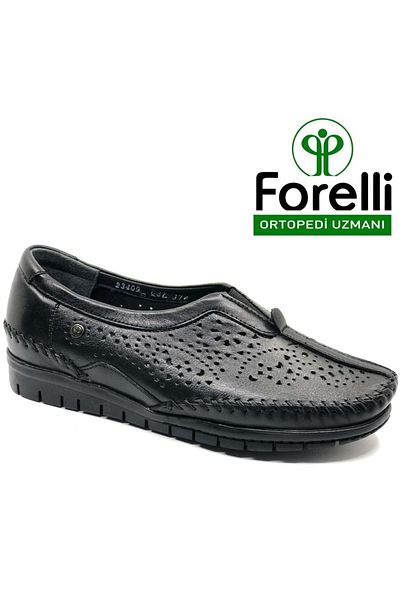 Forelli Twin Genuine Leather Orthopedic Comfort Women's Casual Shoes Black