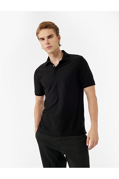 Koton Regular Fit Short Sleeve Polo Neck T-Shirt with Snap Button Detail