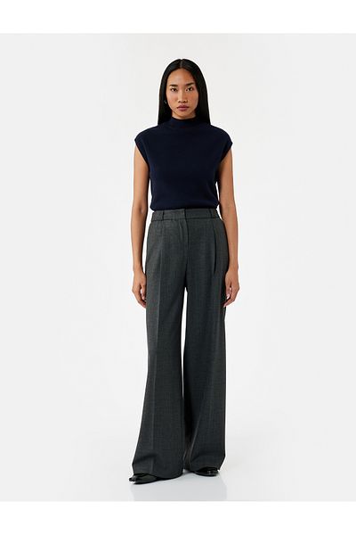 Koton Wide Leg High Waist Palazzo Pants with Pockets and Pleat Detail