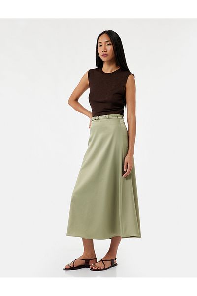 Koton Long Flared Skirt with Belt Detail