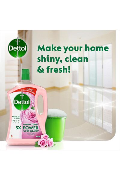 Dettol Power Floor Cleaner Rose Scent 3 Litres Kills 99.9% Germs, Deep Cleaning