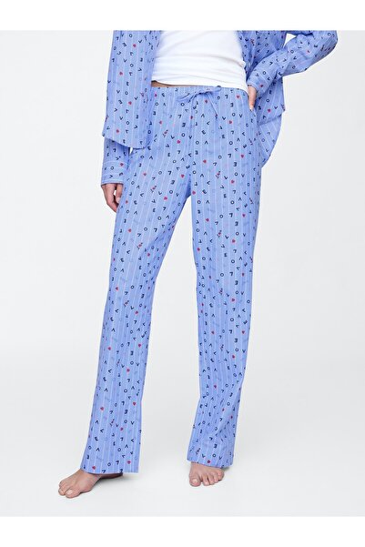 GAP Kadın Açık Mavi Desenli Poplin Pijama Altı