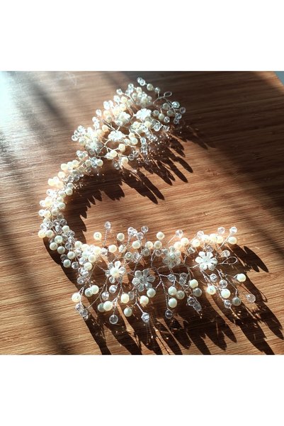 RAY TİCARET Dreamer Bead Double Sided Pearl Arrow Bridal Hair Accessory