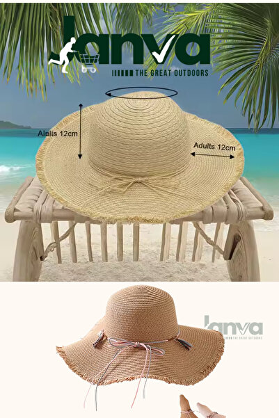 Janva Ψάθινο αξεσουάρ παραλίας με καπέλο, κυματιστό πλέγμα, αντηλιακό, με λεπ...