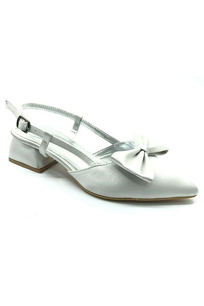 KOCAMANLAR Feles Ribbon Detailed Open Back Women's Ballerina Shoes Silver