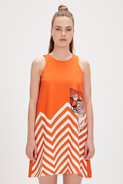 Bad Bear Misty Turuncu Kadın Baskılı Elbise