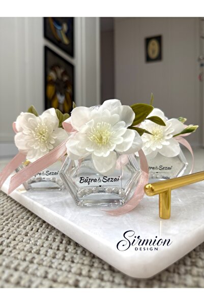 Sirmion Beşgen Cam Kolonya Şişe Incili Simli (50 ML)söz Hediyelik ,bebek, Düğ...