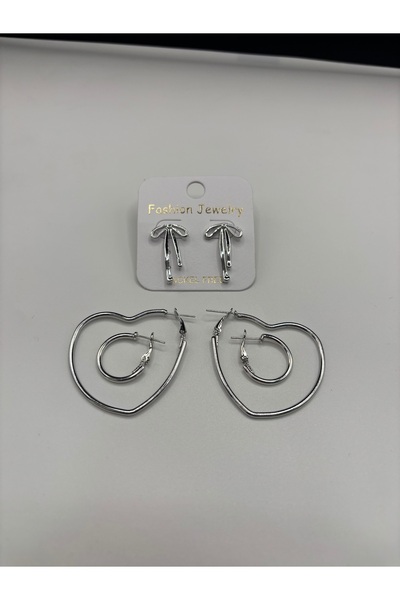 TakiCenneti Fiyonk kalp küçük yuvarlak halka küpe seti