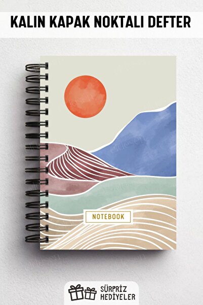 Eldesen Tasarım A5 Spiral Thick Cover Dotted Notepad, 80 Sheets 160 Pages, Orange Boholo