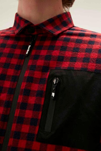 Bad Bear Liam Shirt Crimson Red Kırmızı Kareli Fermuarlı Erkek Gömlek