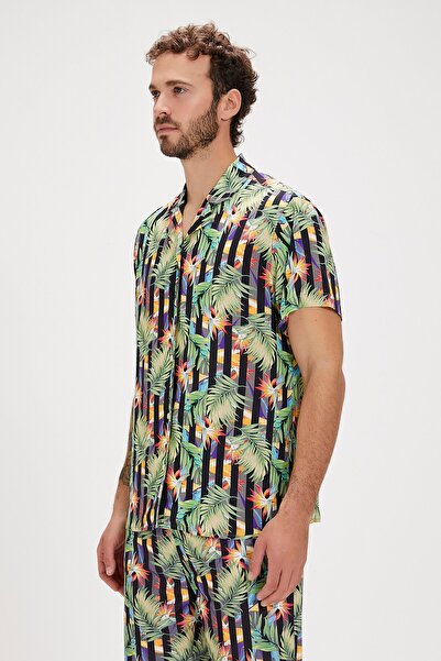 Bad Bear Bloom Siyah Baskılı Erkek Gömlek