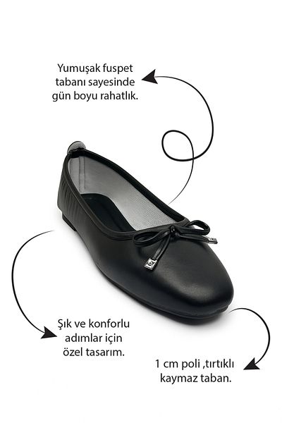 Nstil Καθημερινά γυναικεία μαύρα παπούτσια μπαλαρίνας οβάλ μύτη Άνετη εφαρμογή με οδοντωτή σόλα μπαλαρίνα 112