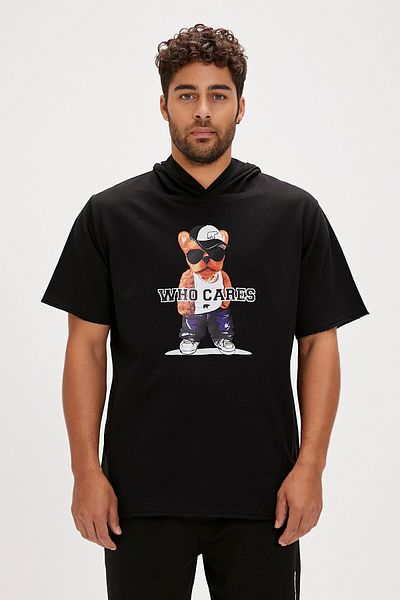 Bad Bear Mood Black Men's Printed Hoodie Sweatshirt