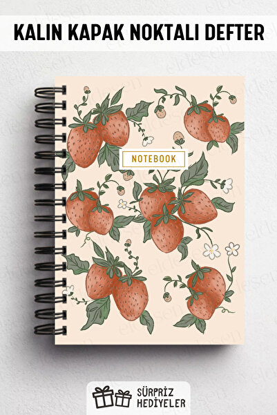 Eldesen Tasarım A5 Spiral Thick Cover Dotted Notepad, 80 Sheets 160 Pages, Strawberry