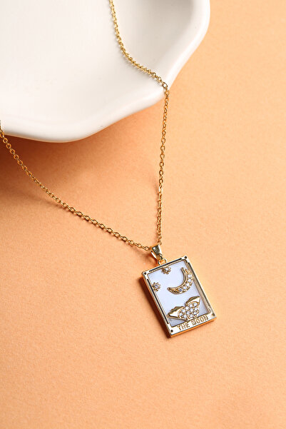 Elika Silver Women's the Moon Gold Plated Moon Necklace / Tarot Necklace