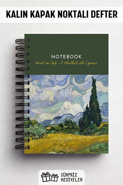 Eldesen Tasarım Van Gogh Thick Cover Dotted Notebook, A5 Size 80 Sheets 160 Pages, Dotted Notebook