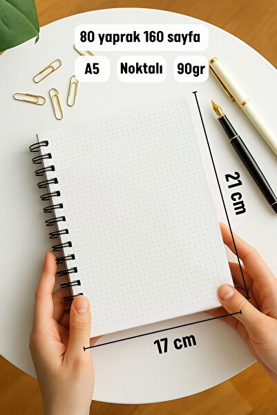 Eldesen Tasarım A5 Spiral Thick Cover Dotted Notepad, 80 Sheets 160 Pages, Mushroom