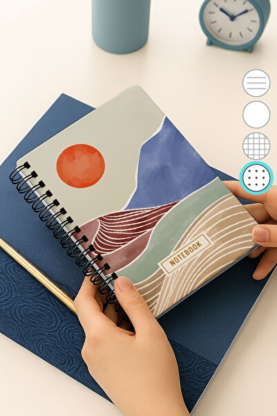 Eldesen Tasarım A5 Spiral Thick Cover Dotted Notepad, 80 Sheets 160 Pages, Orange Boholo