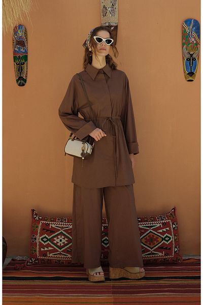 Fatma Atasoy Wide Leg Brown Cotton Trousers