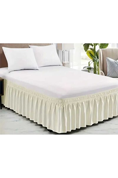 KUM SAATİ Baza Fırfırı Baza Eteği Çift Kişilik Pamuk Krem