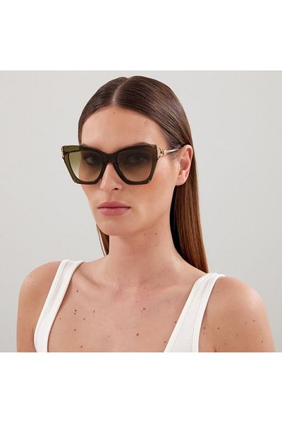 ALEXANDER MCQUEEN نظارات شمسية للنساء Am0375s 004 99-01، أسيتات، إطار هندسي أخضر