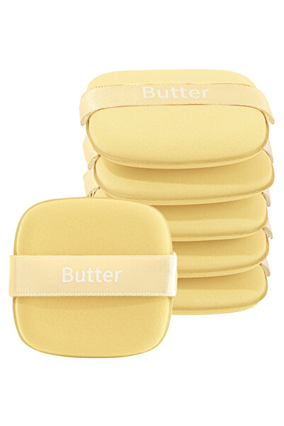 L&Wen 8.5t Square Powder Puff Set– 6Pcs Makeup Sponges in Butter Yellow for Smooth Blending and Coverage