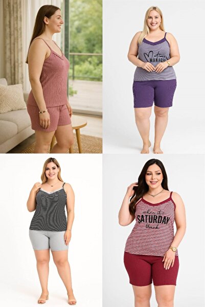 MODA Women's Plus Size Rope Strap Blouse and Shorts Bottom Top Pajamas Set