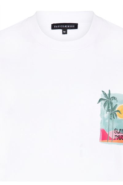 Basics&More Men's White Printed Cotton T-Shirt - Sunshine Paradise