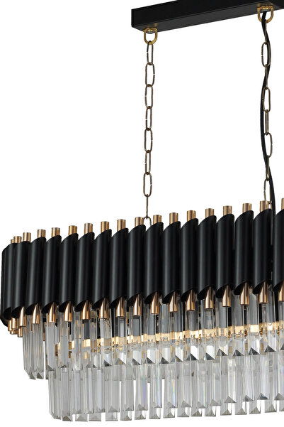 Avizemoda Palmira 75x35 Cm Kristal Taşlı Lüks Yemek Masası Üstü Avize 6'lı - (siyah-gold)