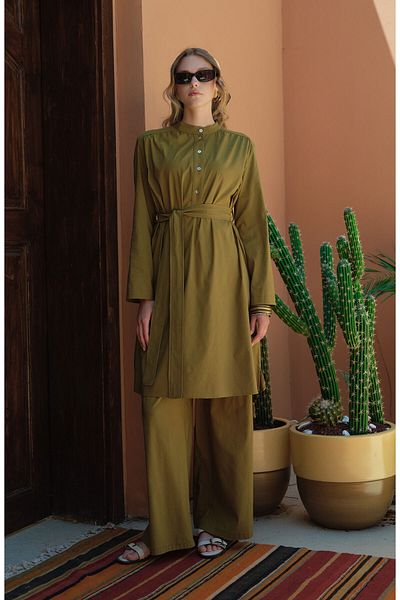 Fatma Atasoy Wide Leg Fat Green Cotton Trousers