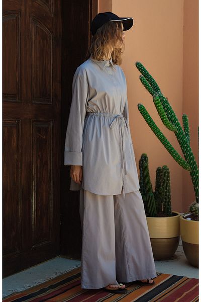 Fatma Atasoy Wide Leg Gray Cotton Trousers