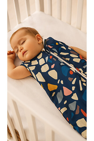 Hibboux Terazzo %100 Pamuk Kumaş Nano Dolgu Kolsuz 2.5 Tog Taş Desen Uyku Tulumu - Lacivert