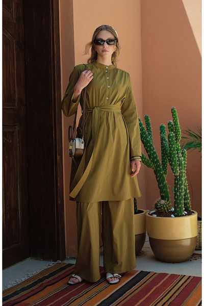 Fatma Atasoy Wide Leg Fat Green Cotton Trousers