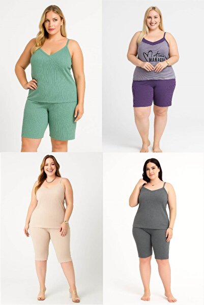 MODA Women's Plus Size Rope Strap Blouse and Shorts Bottom Top Pajamas Set