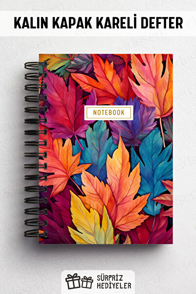 Eldesen Tasarım A5 Spiral Thick Cover Checkered Notepad, 80 Sheets 160 Pages, Colored Sheets