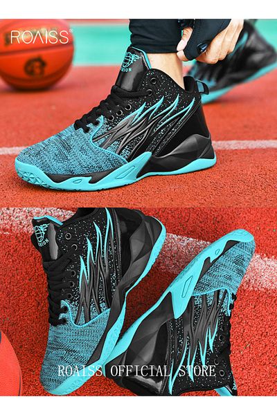 ROAISS High Top Basketball Sneakers for Men Flame Pattern Outdoor Non-slip Trainers