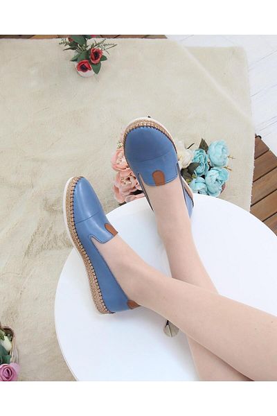 Nesil Shoes Syg P01 Blue Genuine Leather Women's Shoes