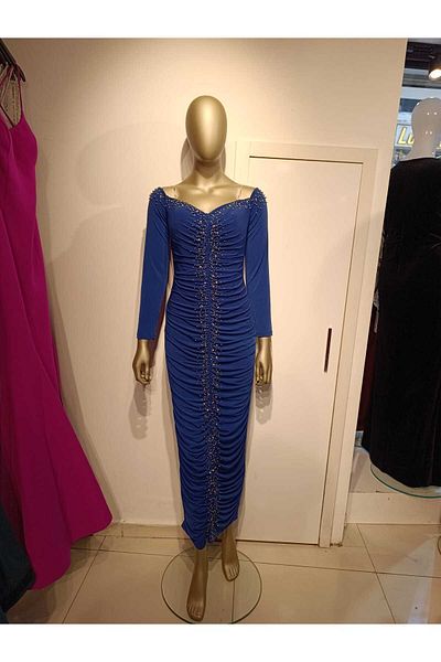 Robes Women's Sweetheart Neckline Pearl and Stone Embroidered Stylish Evening Dress