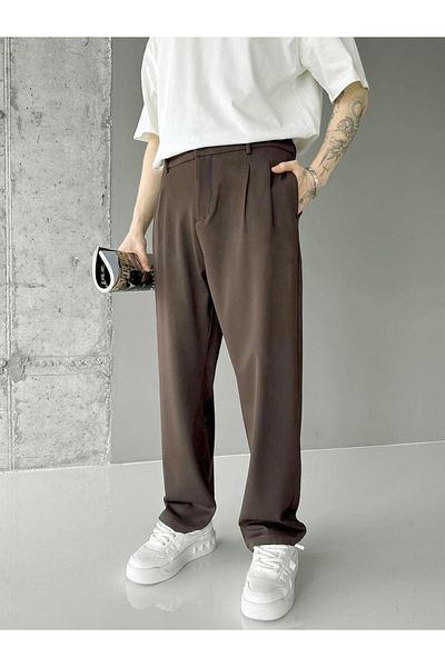 ablukaonline Baggy Fit Fabric - Men's Brown Trousers