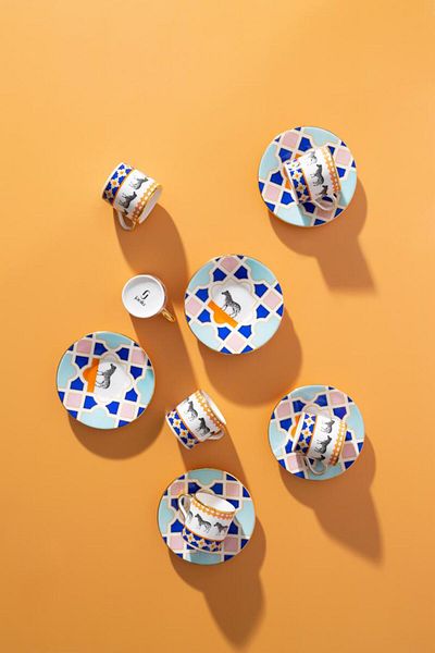 EMAYlab Jaolu Porcelain Turkish Coffee Cup Set (6 People)