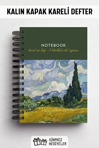 Eldesen Tasarım A5 Spiral Thick Cover Checkered Notepad, 80 Sheets 160 Pages, Wheat Field