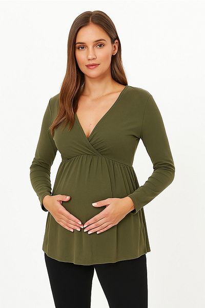 MEGHAN L.A Μακρυμάνικη μπλούζα από βαμβακερό ύφασμα με βολάν, κατάλληλη για έγκυες θηλάζουσες