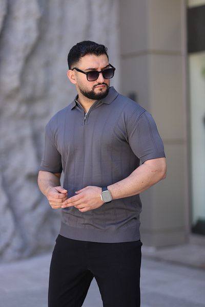 ZENGOLL & RAMİRES Men's Zippered Polo Neck Knitwear T-Shirt