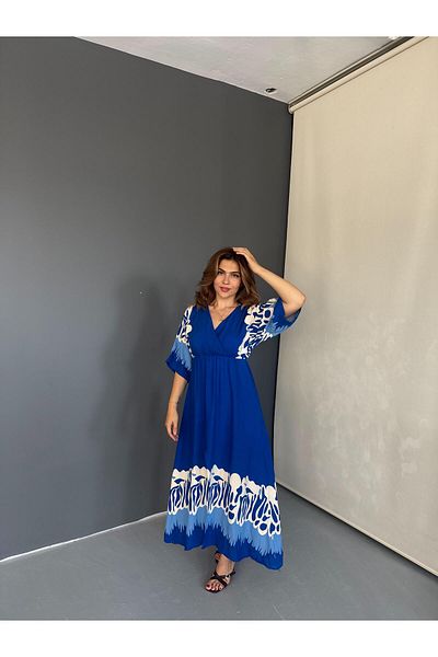 Lusenta Φόρεμα μίντι με μανίκια νυχτερίδα και ελαστική μέση - μπλε
