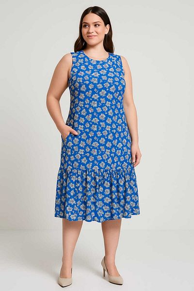 MODA Women's Floral Patterned Sleeveless Comfortable Fit Wrap Dress