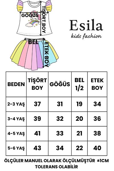 ESİLA KİDS Girl's Suit Crowned Unicorn Themed Tulle Detailed Party Suit 2-7 Years